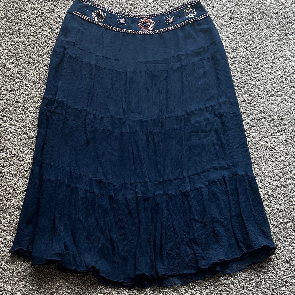 Bob Mackie studio Embroidered Waist Navy Maxi Skirt size 12